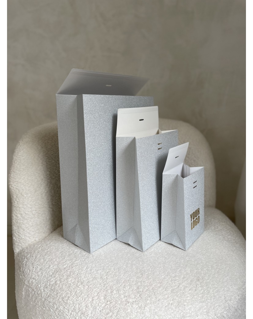 PRESTIGE-TASCHE SILBER GLITZER – L (30x12x40 cm)