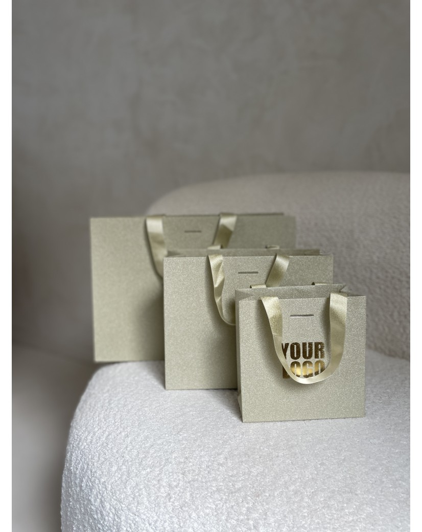 LUXUSPAPIERTASCHE GOLD GLITZER – XS (16x8x16 cm)
