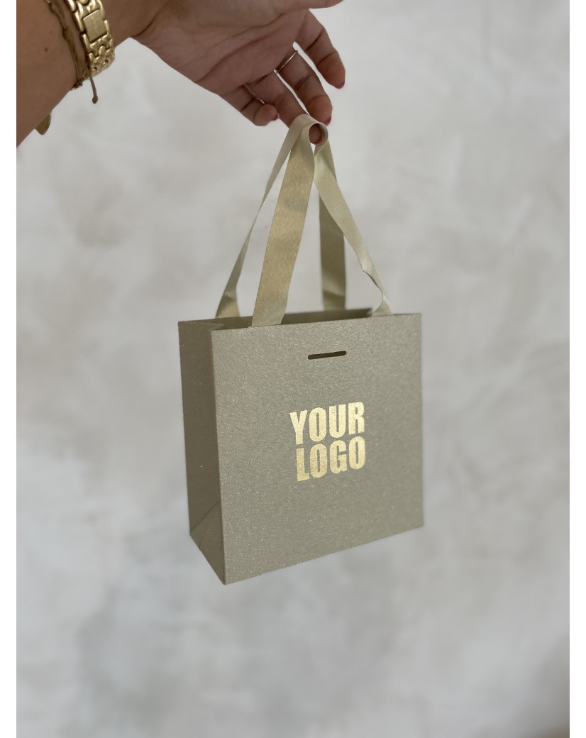LUXUSPAPIERTASCHE GOLD GLITZER – XS (16x8x16 cm)
