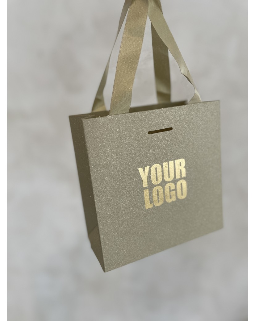 LUXUSPAPIERTASCHE GOLD GLITZER – XS (16x8x16 cm)