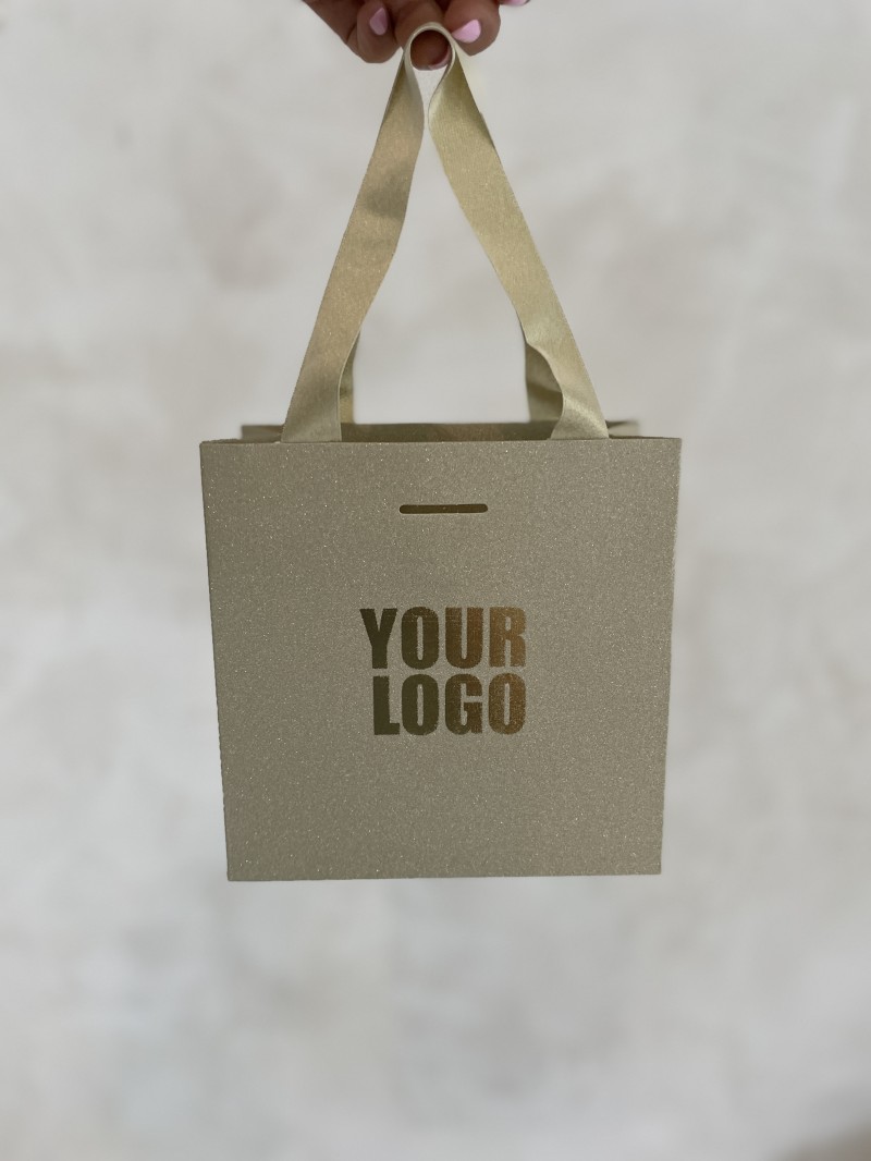 LUXUSPAPIERTASCHE GOLD GLITZER – XS (16x8x16 cm)