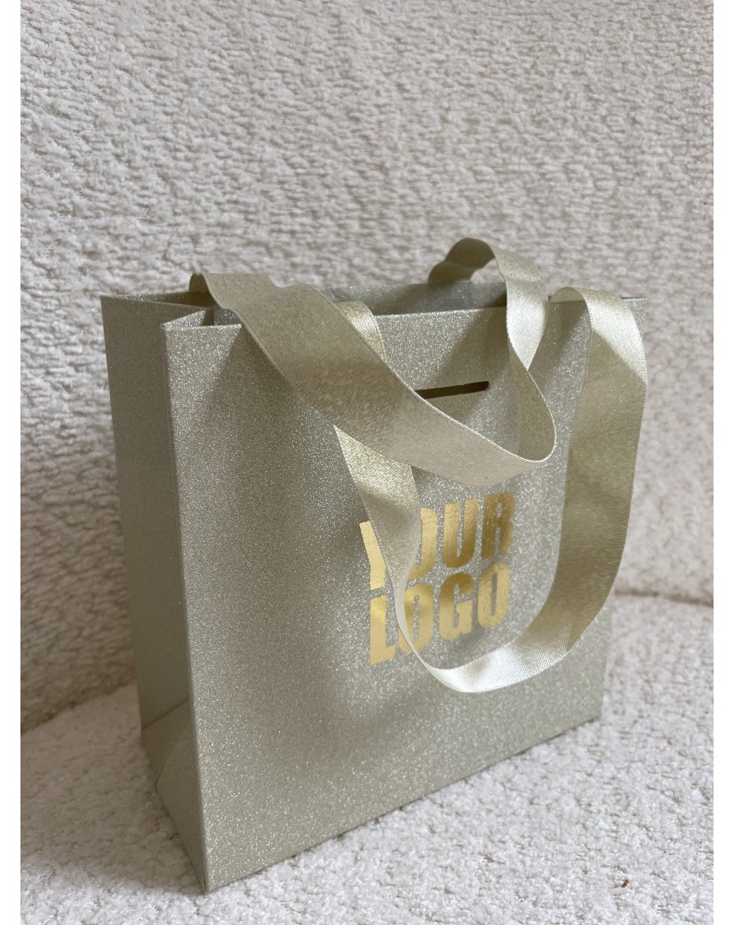 Luxe papieren tas - GLITTER GOUD - XS (16x8x16CM)