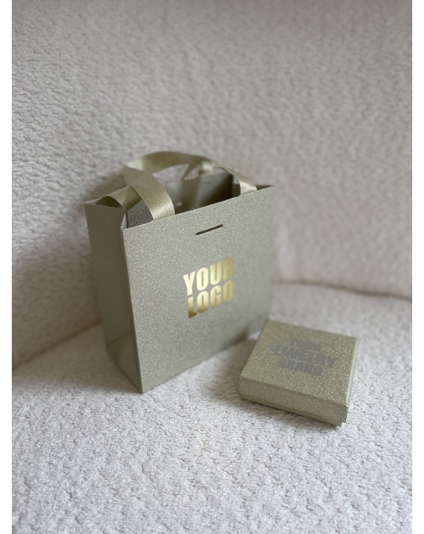 LUXUSPAPIERTASCHE GOLD GLITZER – XS (16x8x16 cm)
