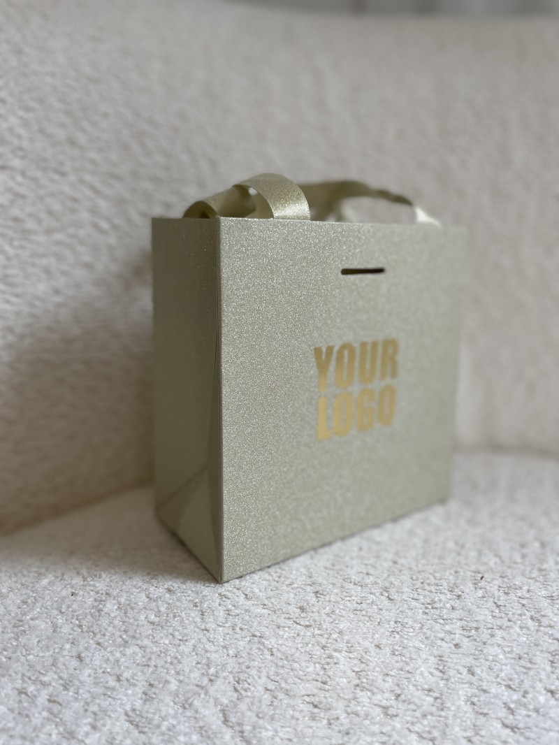LUXUSPAPIERTASCHE GOLD GLITZER – XS (16x8x16 cm)