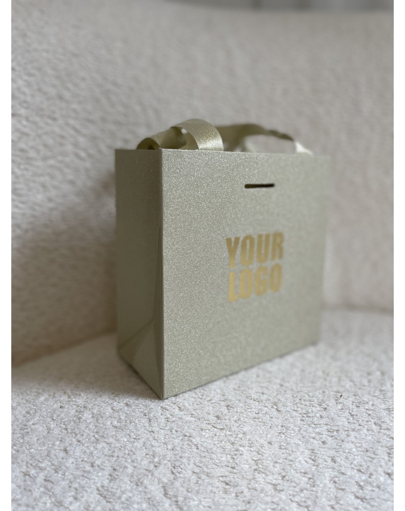 LUXUSPAPIERTASCHE GOLD GLITZER – XS (16x8x16 cm)
