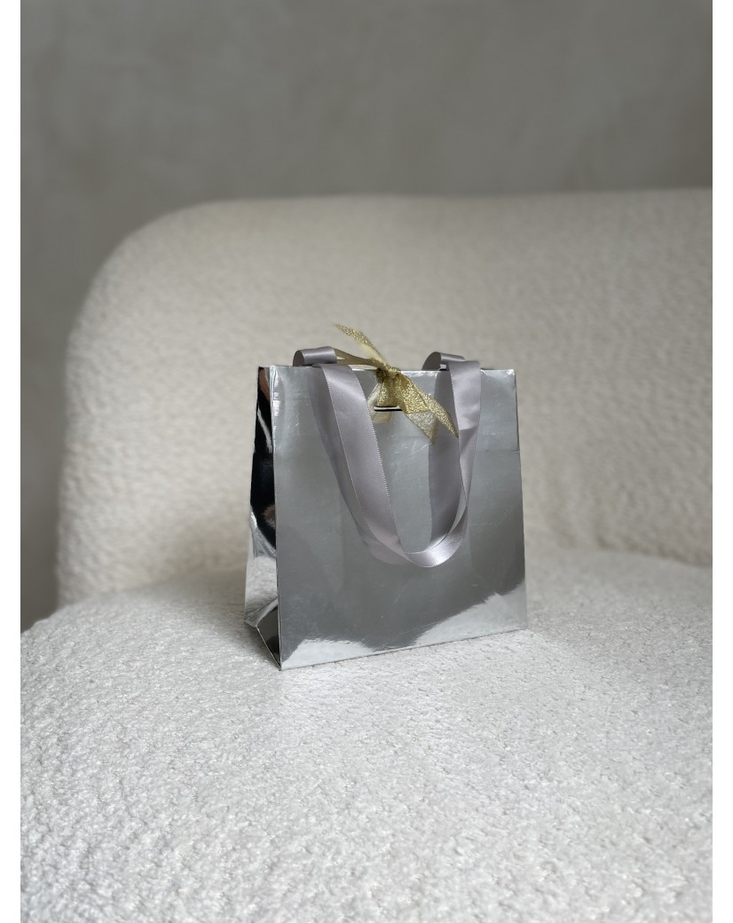 LUXUSPAPIERTASCHE SILBER SPIEGEL – XS (16x8x16 cm)