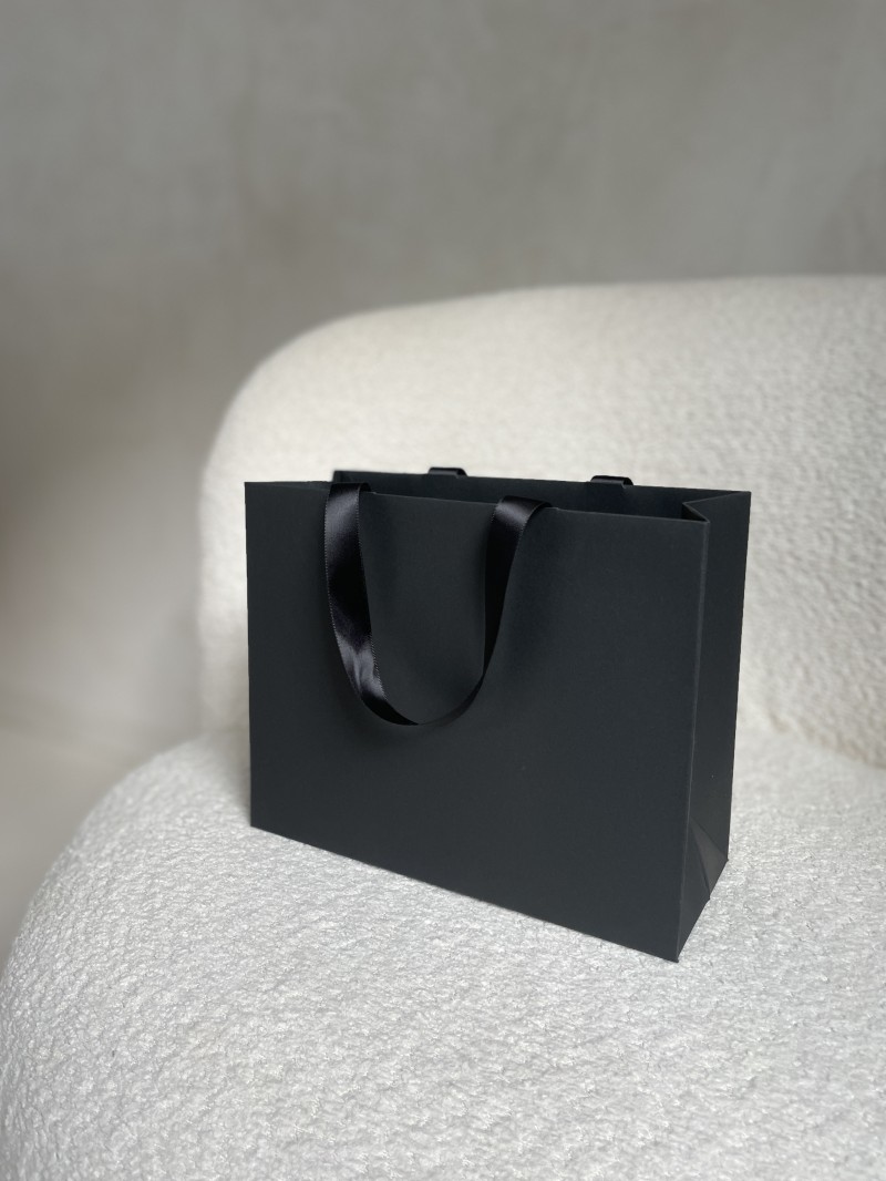 Bolsa de papel de lujo negra – asas negras – S (25 x 10 x 20 cm)