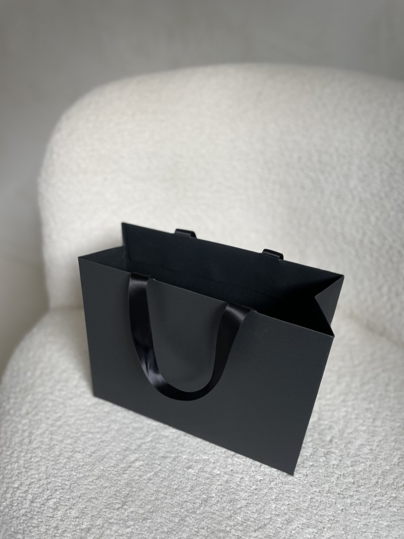 Bolsa de papel de lujo negra – asas negras – S (25 x 10 x 20 cm)