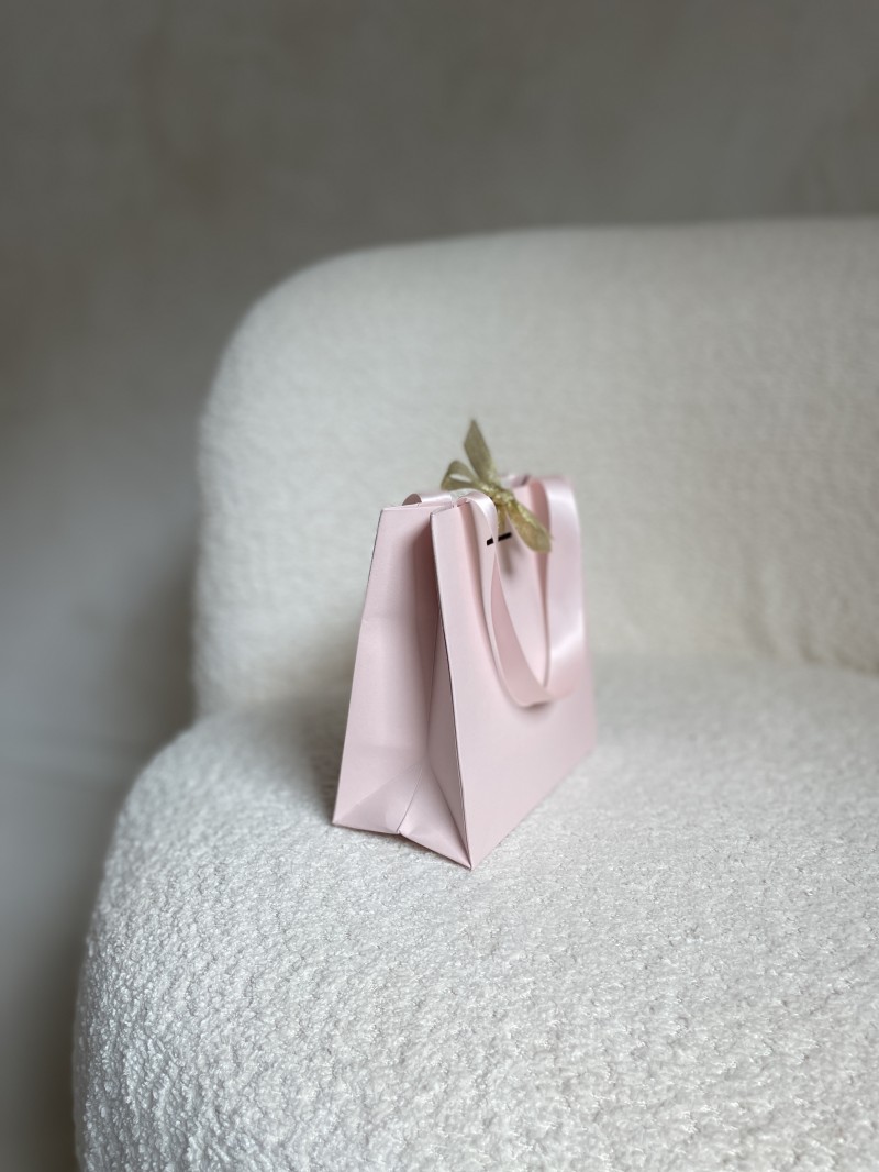 LUXURY PAPER BAG PINK – PINK HANDLES – XS (16x8x16 cm)