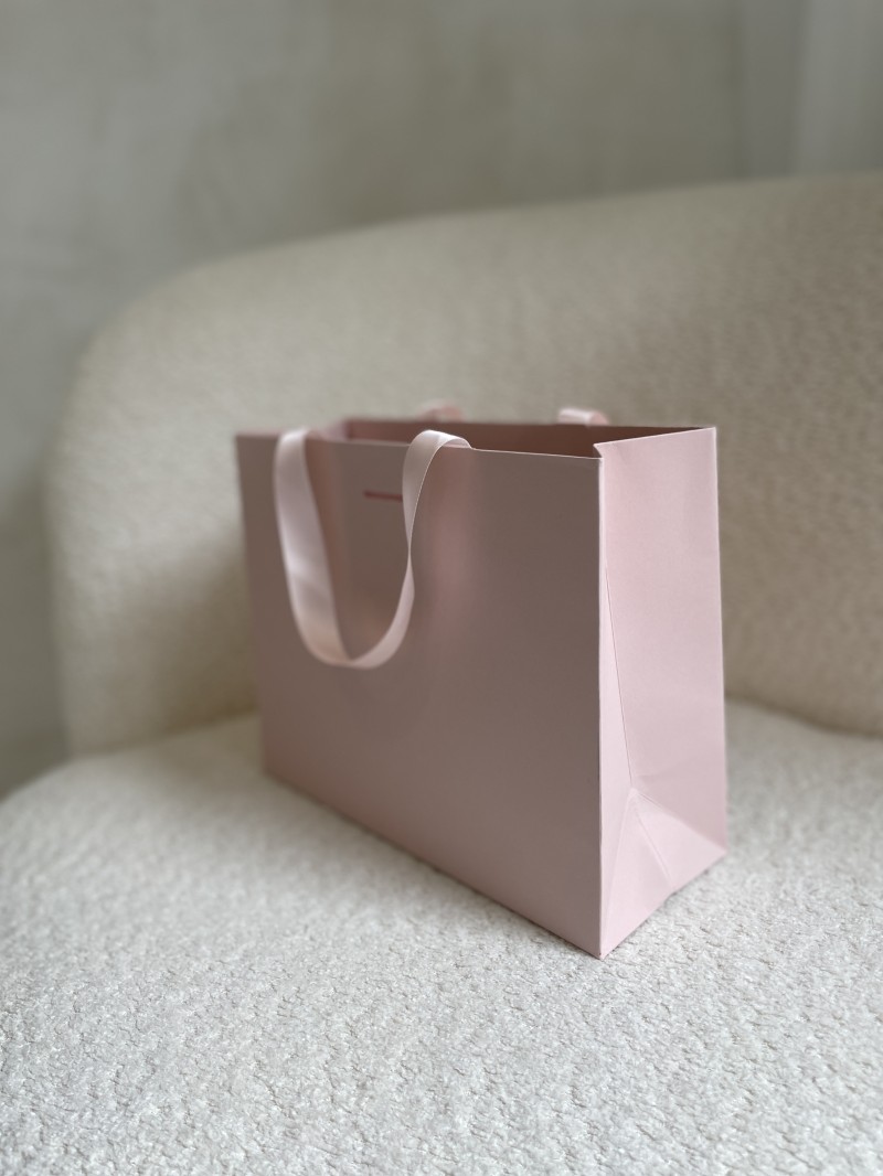 BOLSA DE PAPEL LUJO ROSA – ASAS ROSAS – S (25x10x20 cm)
