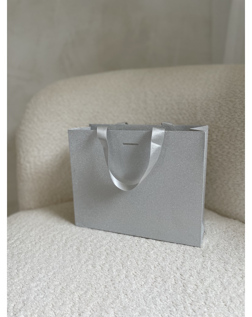 Luxe papieren tas - GLITTER ZILVER - S (25x10x20CM)
