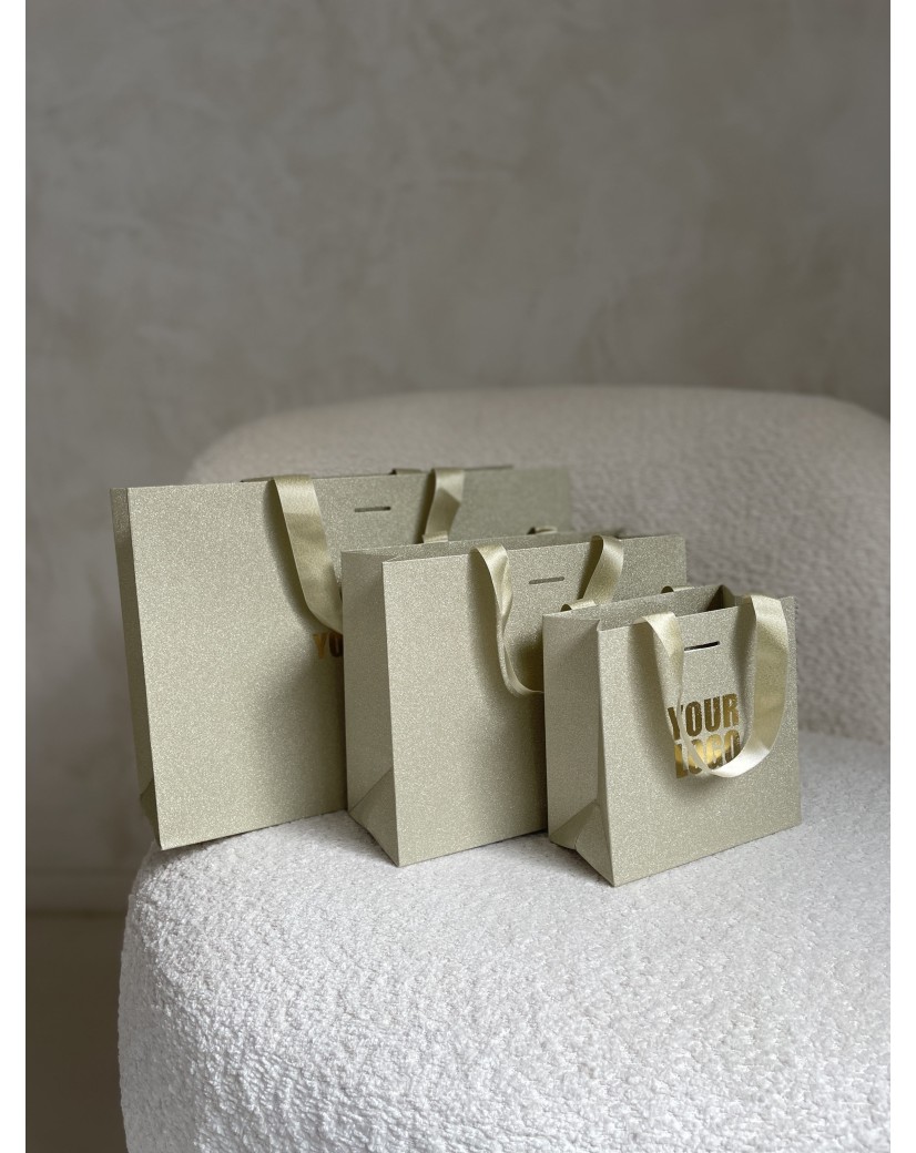 LUXUSPAPIERTASCHE GOLD GLITZER – S (25x10x20 cm)