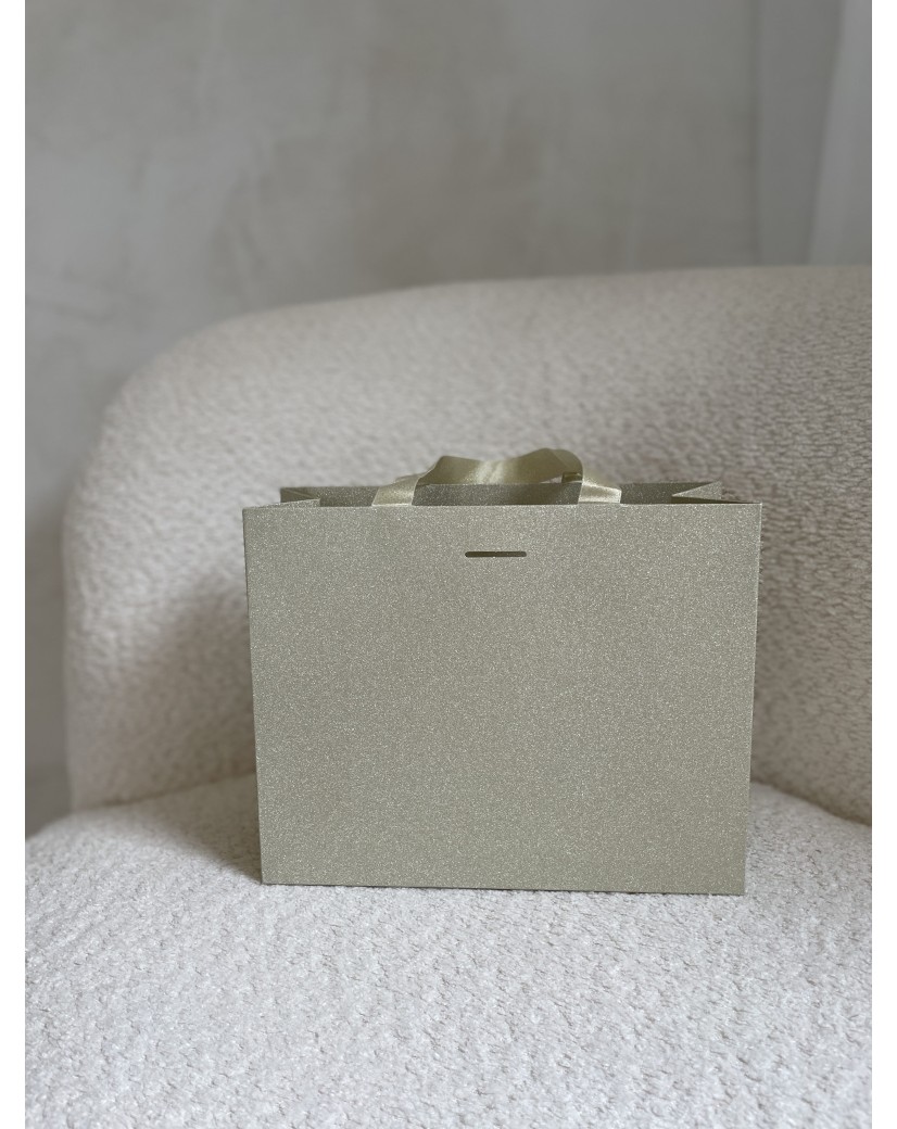BOLSA DE PAPEL LUJO DORADA CON BRILLOS – S (25x10x20 cm)