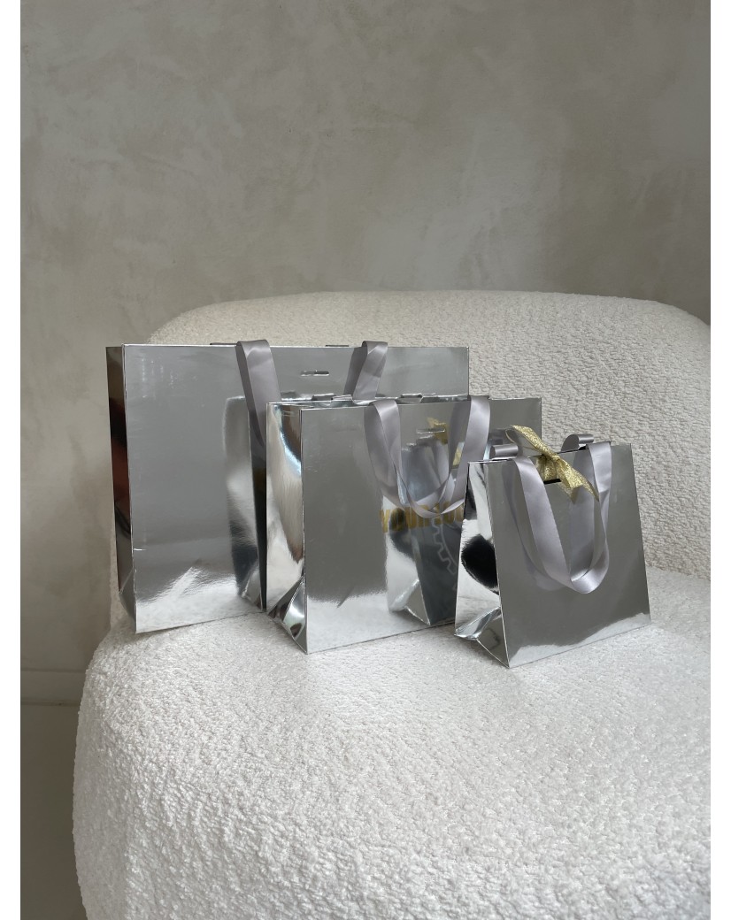 LUXUSPAPIERTASCHE SILBER SPIEGEL – S (25x10x20 cm)