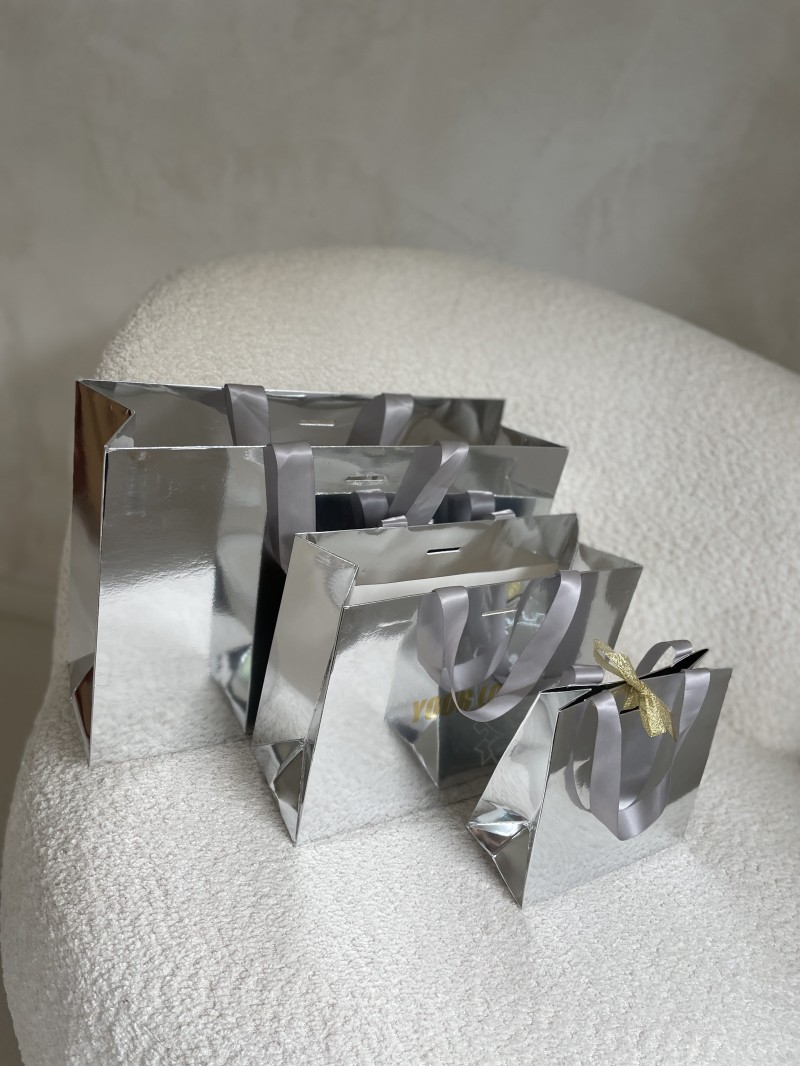 LUXUSPAPIERTASCHE SILBER SPIEGEL – S (25x10x20 cm)
