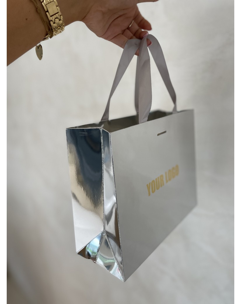 LUXUSPAPIERTASCHE SILBER SPIEGEL – S (25x10x20 cm)