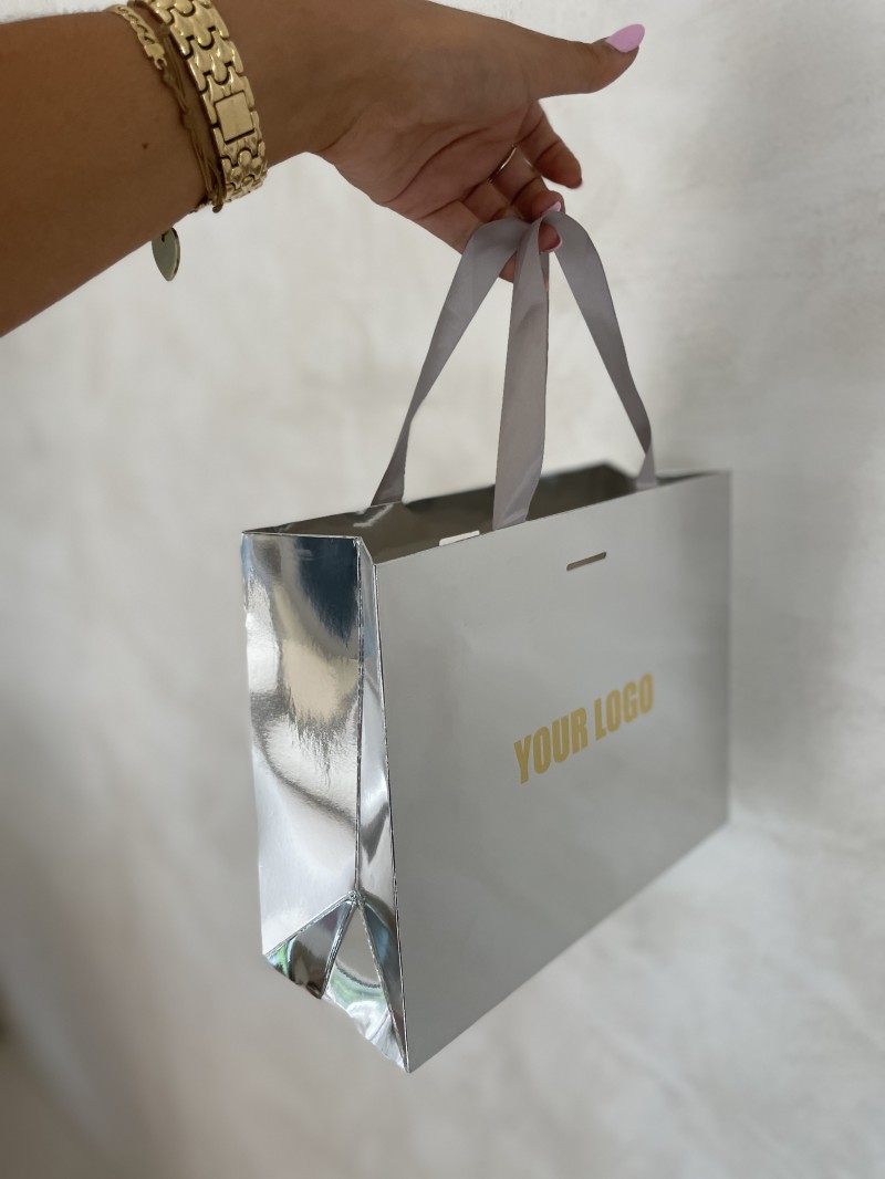 LUXUSPAPIERTASCHE SILBER SPIEGEL – S (25x10x20 cm)