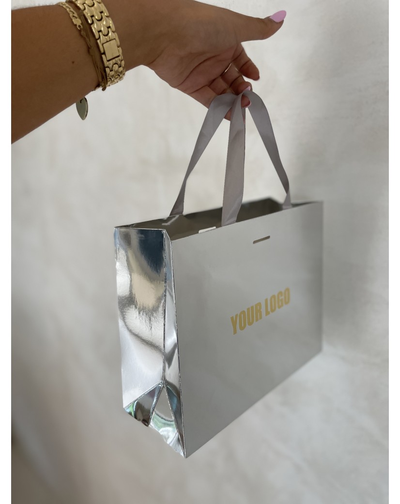 LUXUSPAPIERTASCHE SILBER SPIEGEL – S (25x10x20 cm)