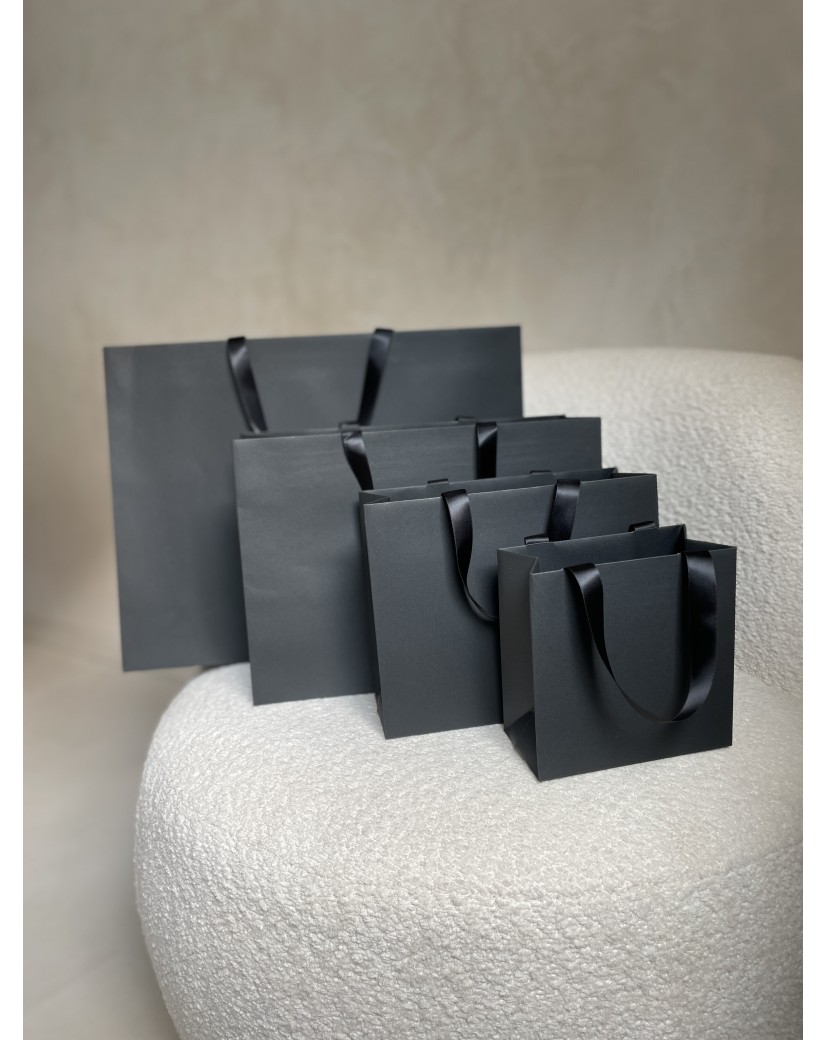 Luxus-Papiertüte Schwarz – schwarze Henkel – M (35 x 12 x 25 cm)