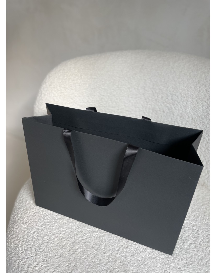 Luxus-Papiertüte Schwarz – schwarze Henkel – M (35 x 12 x 25 cm)