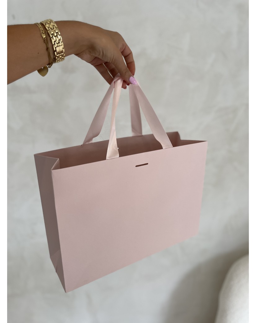 LUXURY PAPER BAG PINK – PINK HANDLES – M (35x12x25 cm)