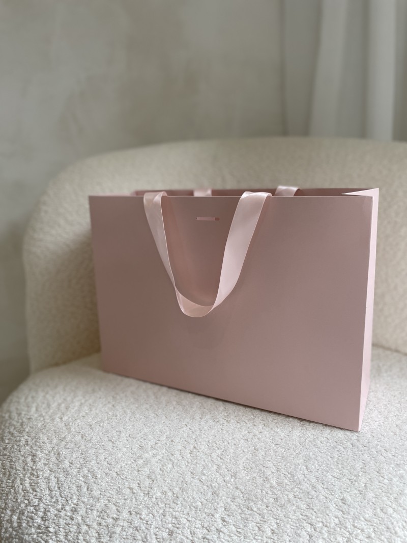 LUXURY PAPER BAG PINK – PINK HANDLES – M (35x12x25 cm)