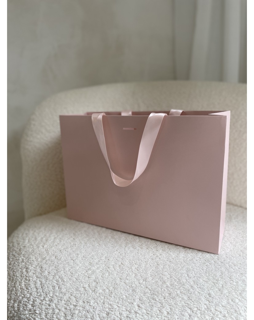 BOLSA DE PAPEL LUJO ROSA – ASAS ROSAS – M (35x12x25 cm)