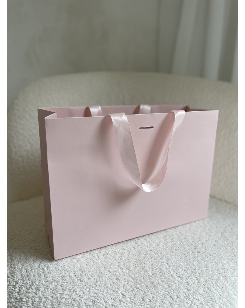 Sac papier Luxe Rose Express - poignées roses - M (35x12x25cm)