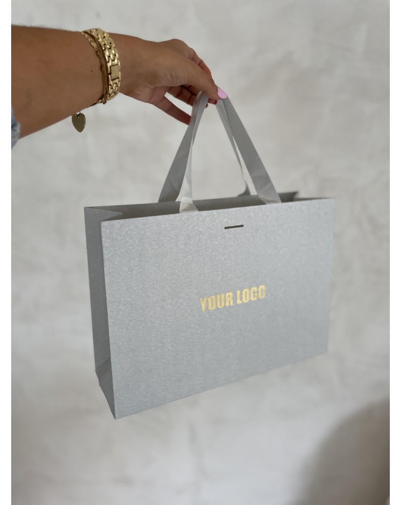 Luxe papieren tas - GLITTER ZILVER - M (35x12x25CM)