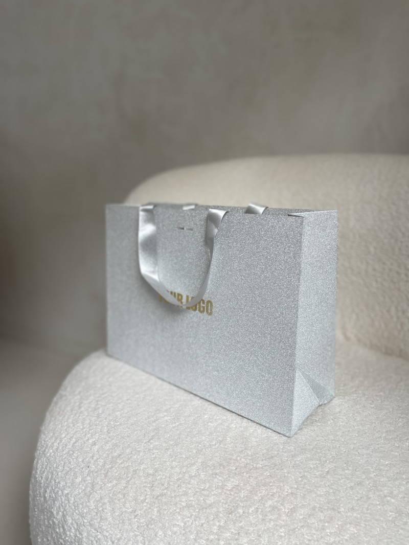 LUXURY PAPER BAG SILVER GLITTER – M (35x12x25 cm)