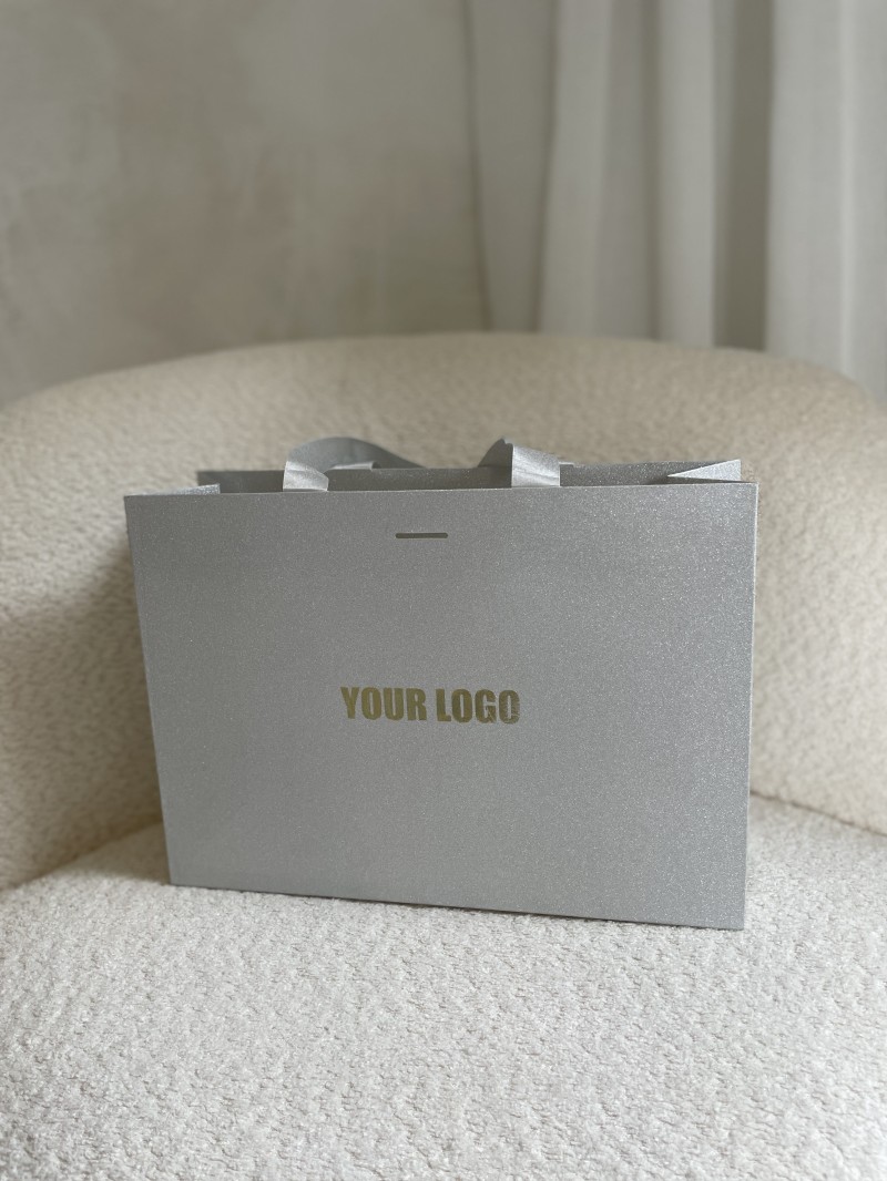 LUXUSPAPIERTASCHE SILBER GLITZER – M (35x12x25 cm)