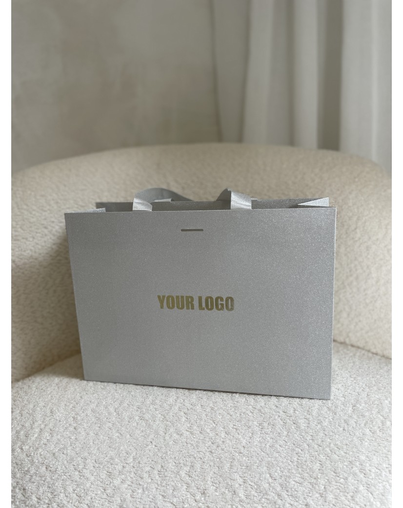 LUXUSPAPIERTASCHE SILBER GLITZER – M (35x12x25 cm)