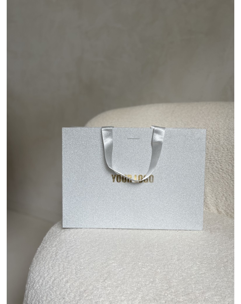 LUXURY PAPER BAG SILVER GLITTER – M (35x12x25 cm)