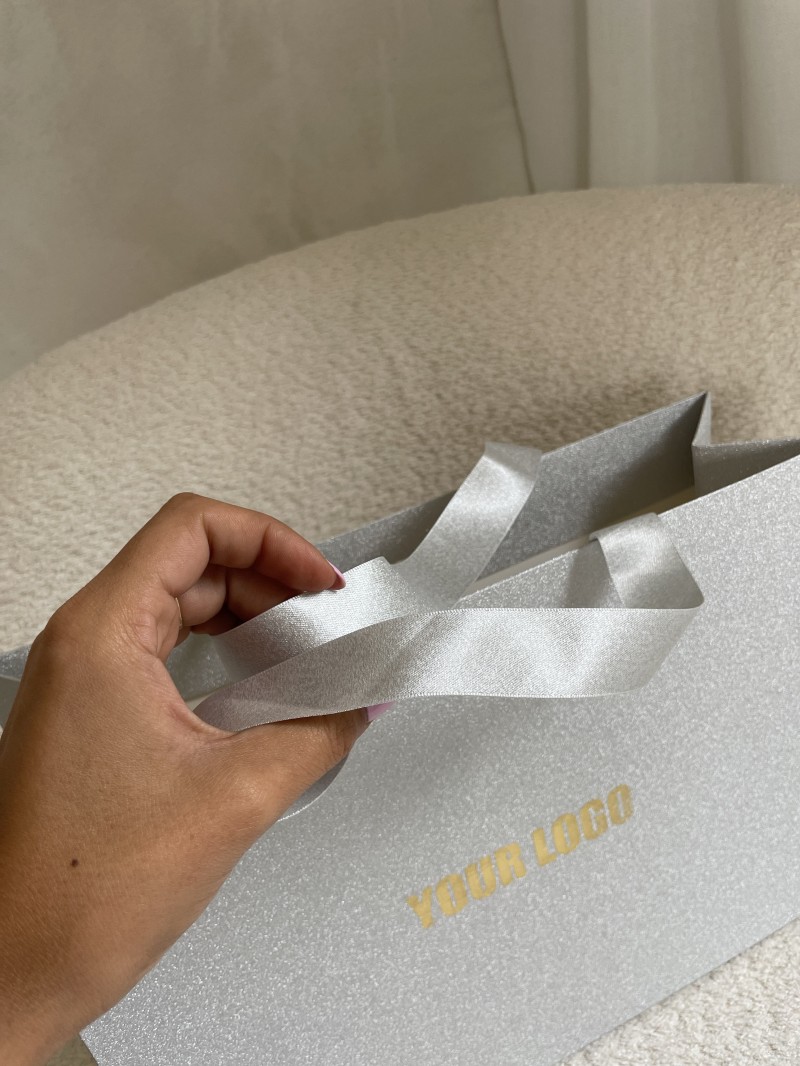 LUXUSPAPIERTASCHE SILBER GLITZER – M (35x12x25 cm)