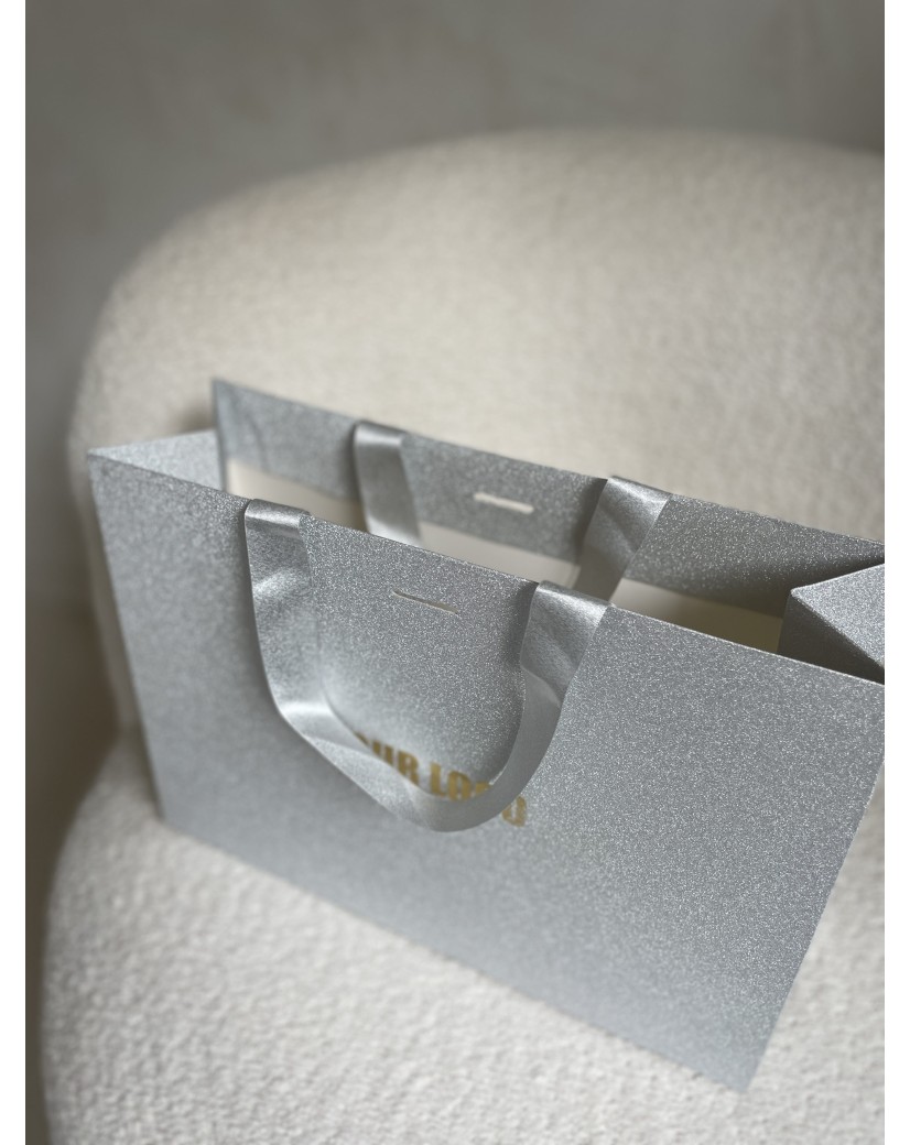 LUXUSPAPIERTASCHE SILBER GLITZER – M (35x12x25 cm)