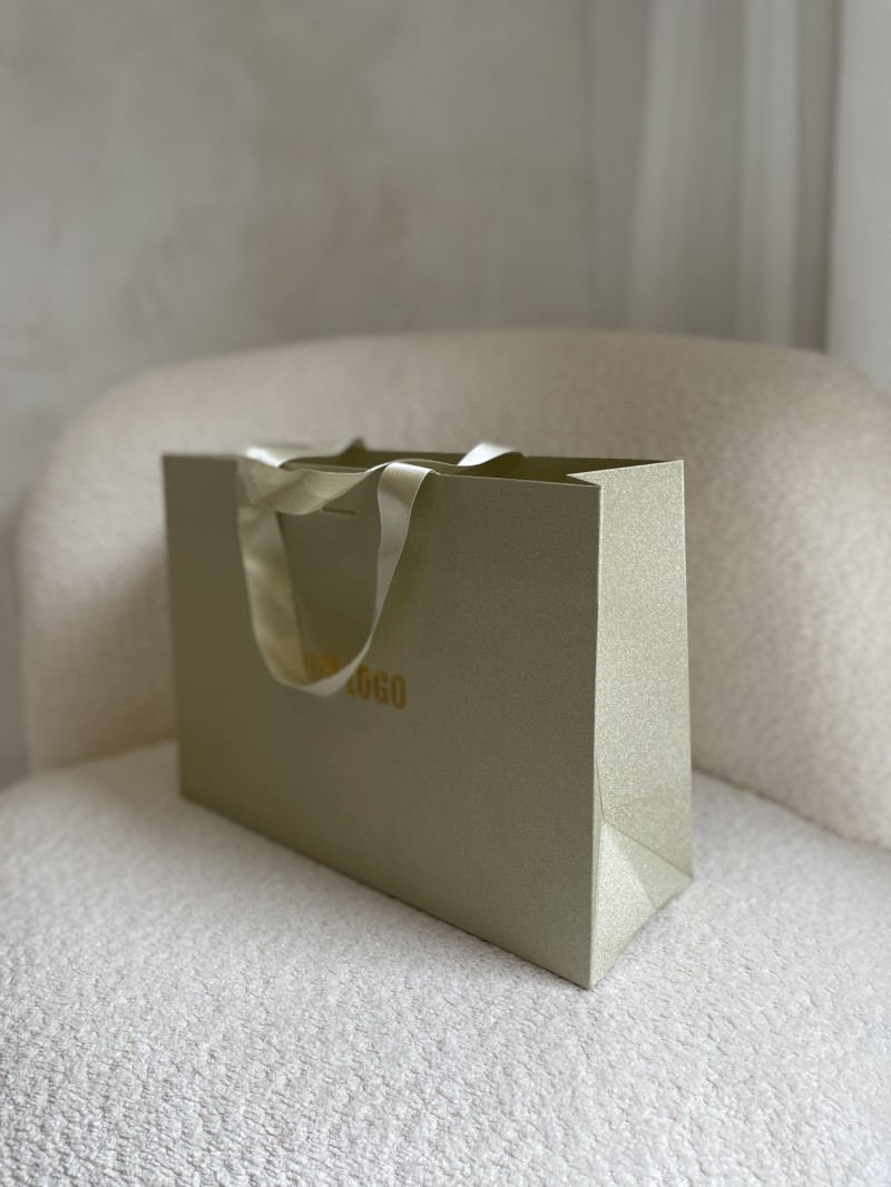 LUXUSPAPIERTASCHE GOLD GLITZER – M (35x12x25 cm)