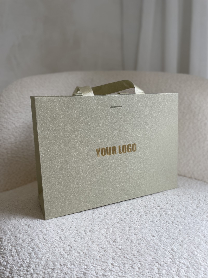LUXUSPAPIERTASCHE GOLD GLITZER – M (35x12x25 cm)