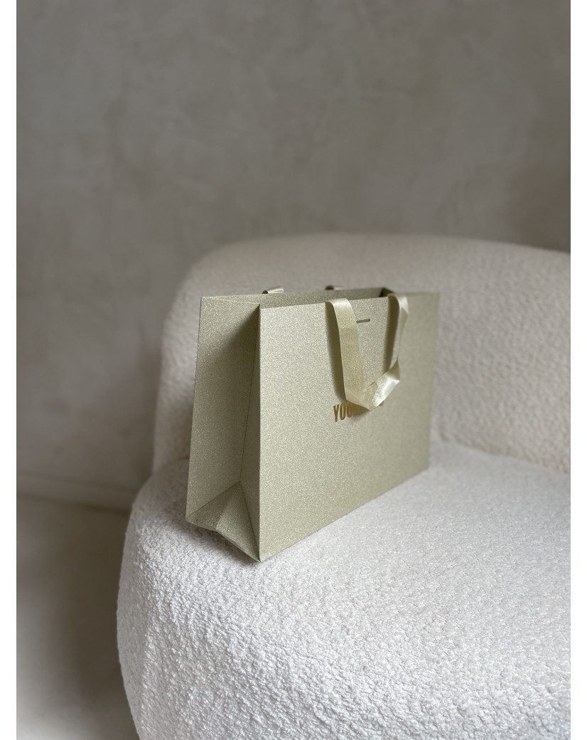 Luxe papieren tas - GLITTER GOUD - M (35x12x25CM)
