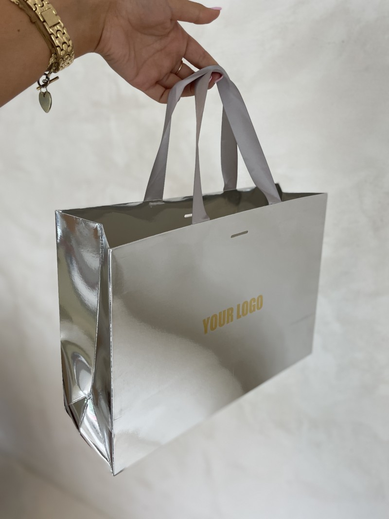 LUXUSPAPIERTASCHE SILBER SPIEGEL – M (35x12x25 cm)