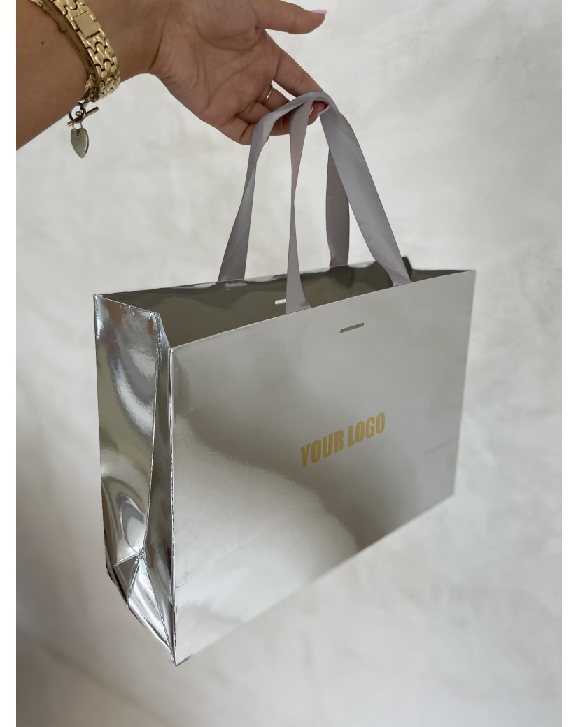 LUXUSPAPIERTASCHE SILBER SPIEGEL – M (35x12x25 cm)