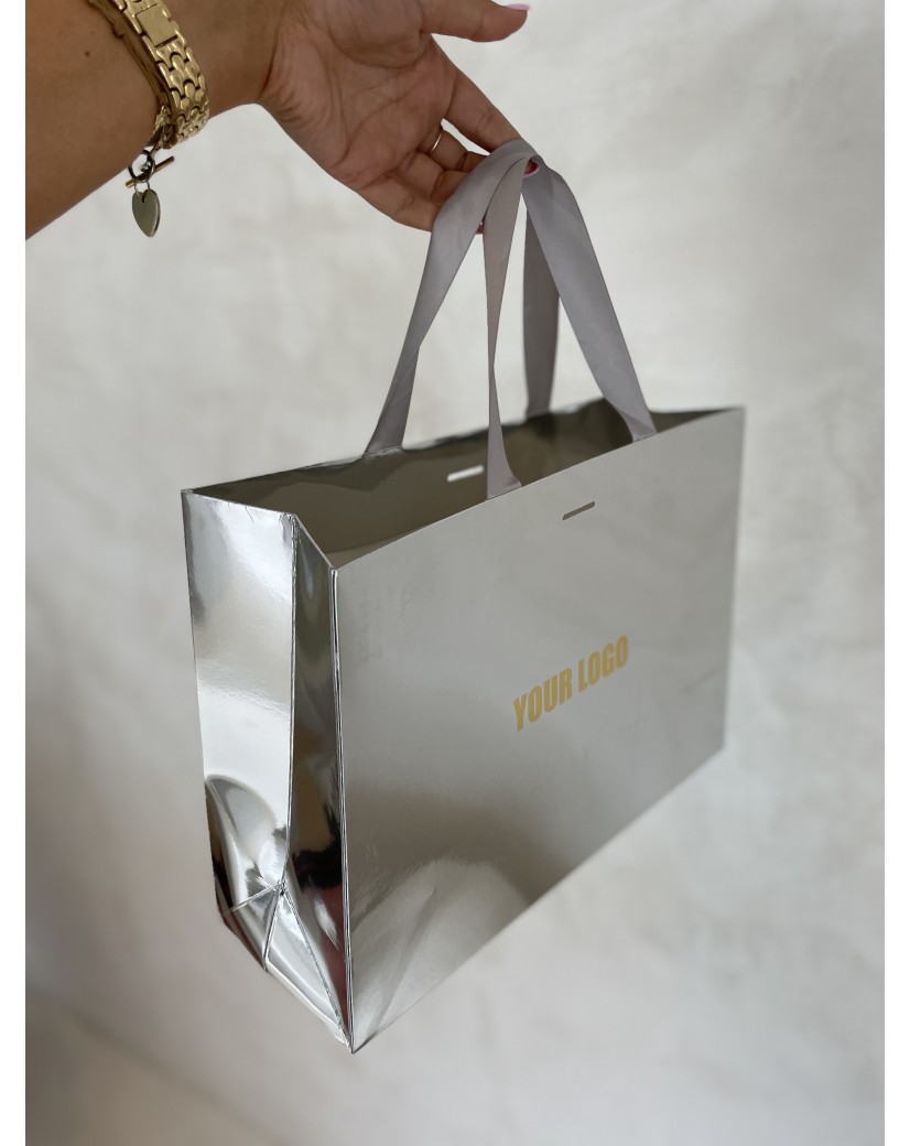 Sac papier Luxe Silver miroir Express - M (35x12x25cm)
