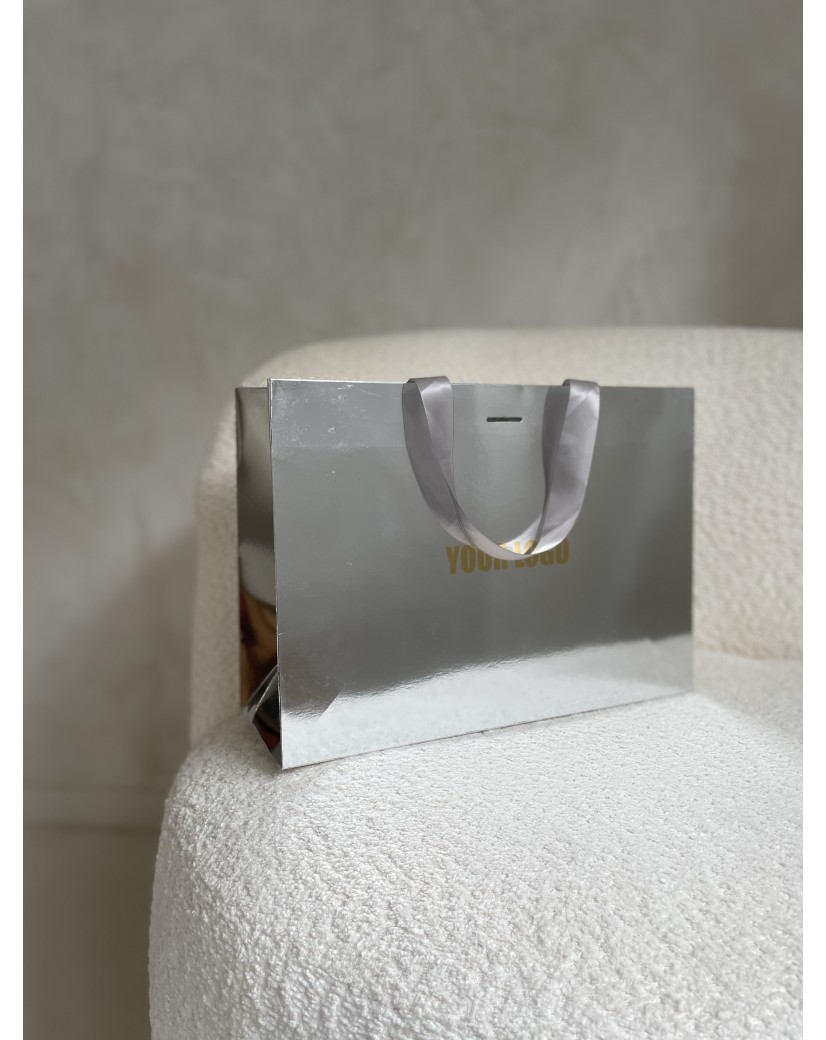 BOLSA DE PAPEL LUJO PLATEADA EFECTO ESPEJO – M (35x12x25 cm)