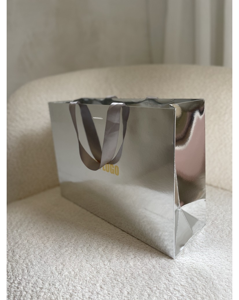LUXUSPAPIERTASCHE SILBER SPIEGEL – M (35x12x25 cm)