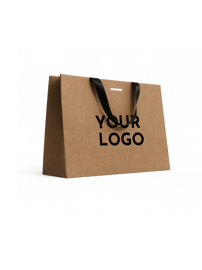 Bolsa de papel de lujo kraft – asas negras – L (45 x 14 x 35 cm)