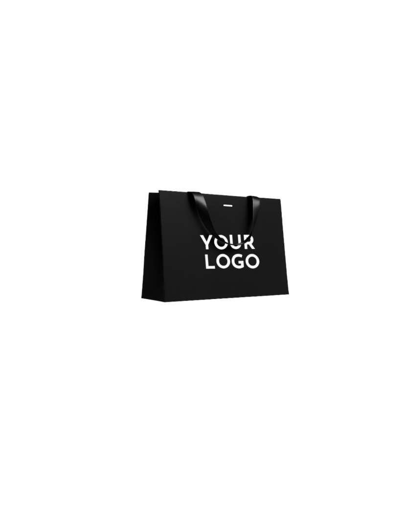 Luxe papieren tas – ZWART met zwarte handvatten – M (35 x 12 x 25 cm)