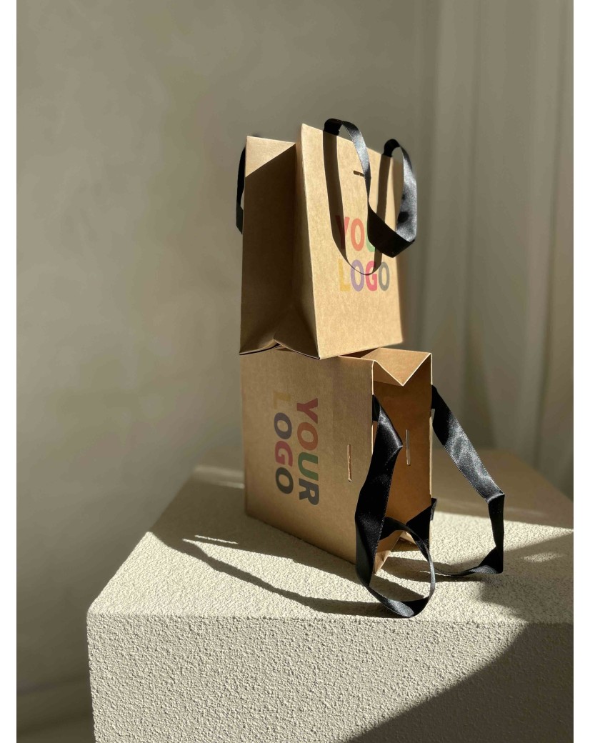Sac papier Luxe kraft Express - poignées noires - XS (16x8x16cm)