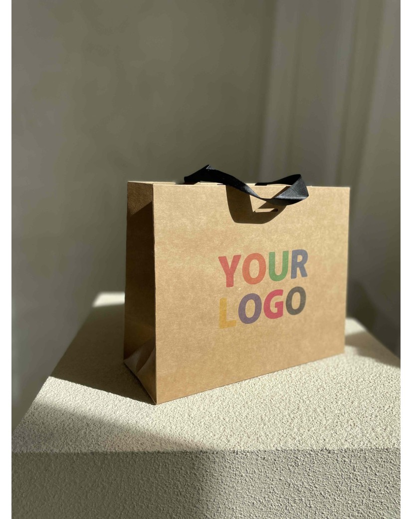 Bolsa de papel de lujo kraft – asas negras – S (25 x 10 x 20 cm)