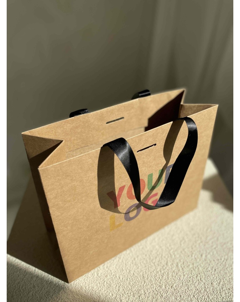 Luxus-Papiertüte Kraft – schwarze Henkel – S (25 x 10 x 20 cm)
