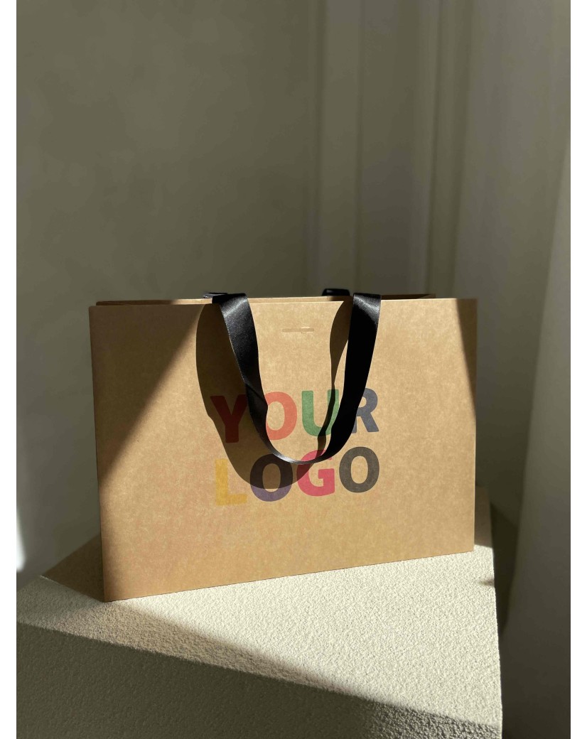Kraft Luxury Paper Bag – black handles – M (35 x 12 x 25 cm)