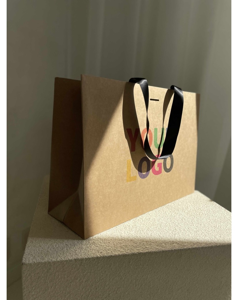 Sac papier Luxe Kraft Express - poignées noires - M (35x12x25cm)